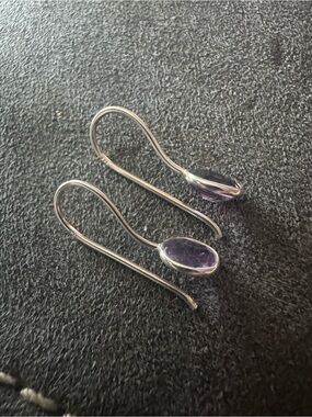 Sterling Silver Amethyst Drop Earrings - Purple